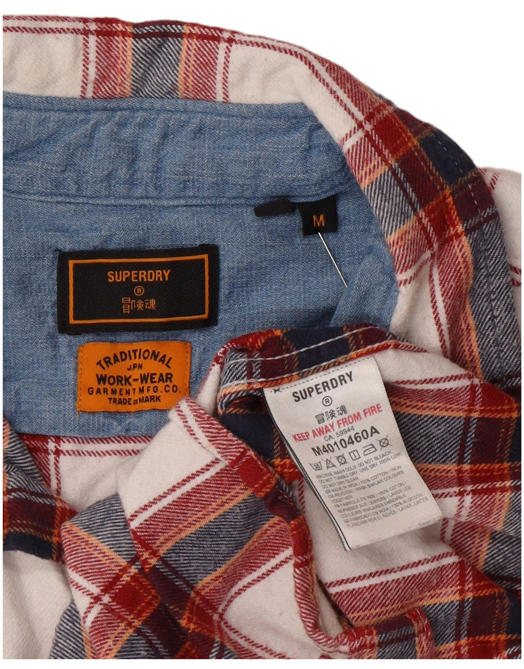 Superdry Mens Worker Wear Regular Fit Flannel Shirt Medium Red Plaid Cotton
