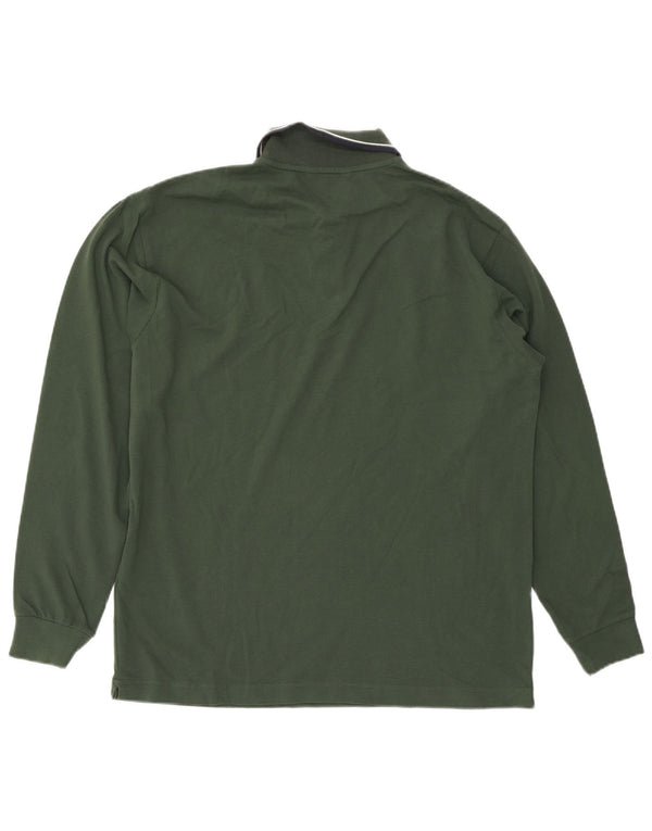 Spalding Mens Long Sleeve Polo Shirt XL Green Striped Cotton