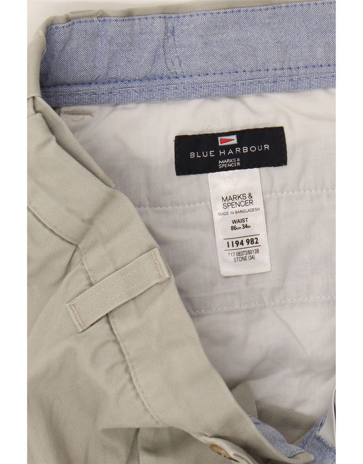 Marks & Spencer Mens Blue Harbour Chino Shorts W34 Large Beige Cotton