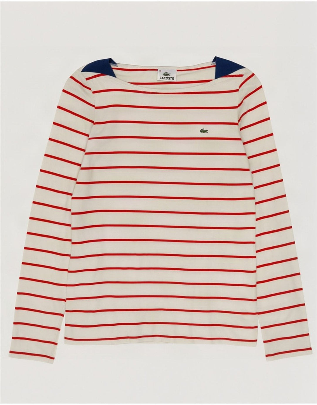Lacoste Womens Top Long Sleeve Size 38 Medium Off White Striped Cotton