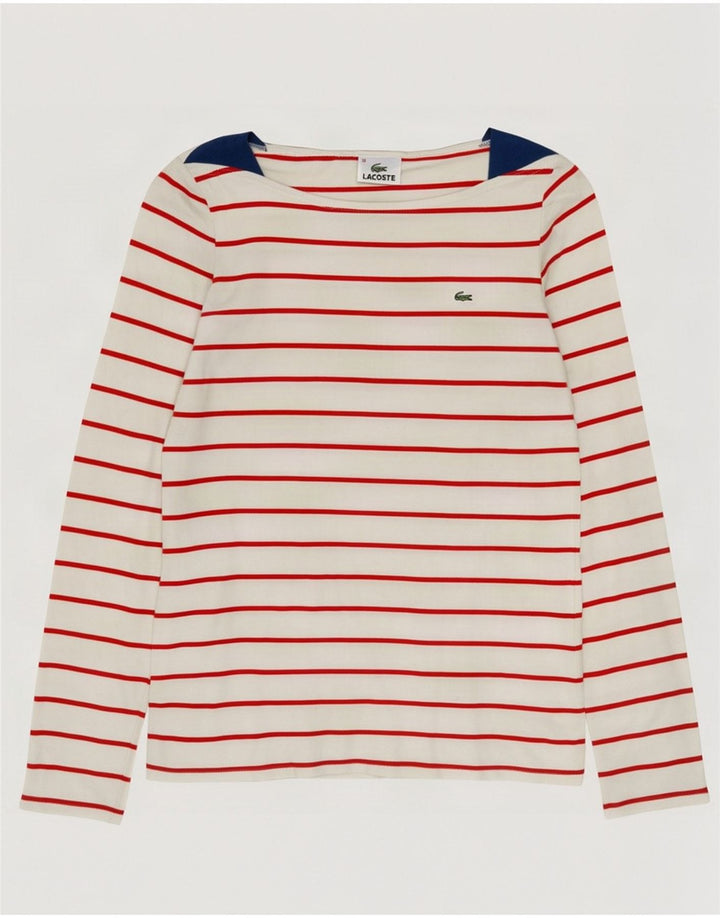 Lacoste Womens Top Long Sleeve Size 38 Medium Off White Striped Cotton