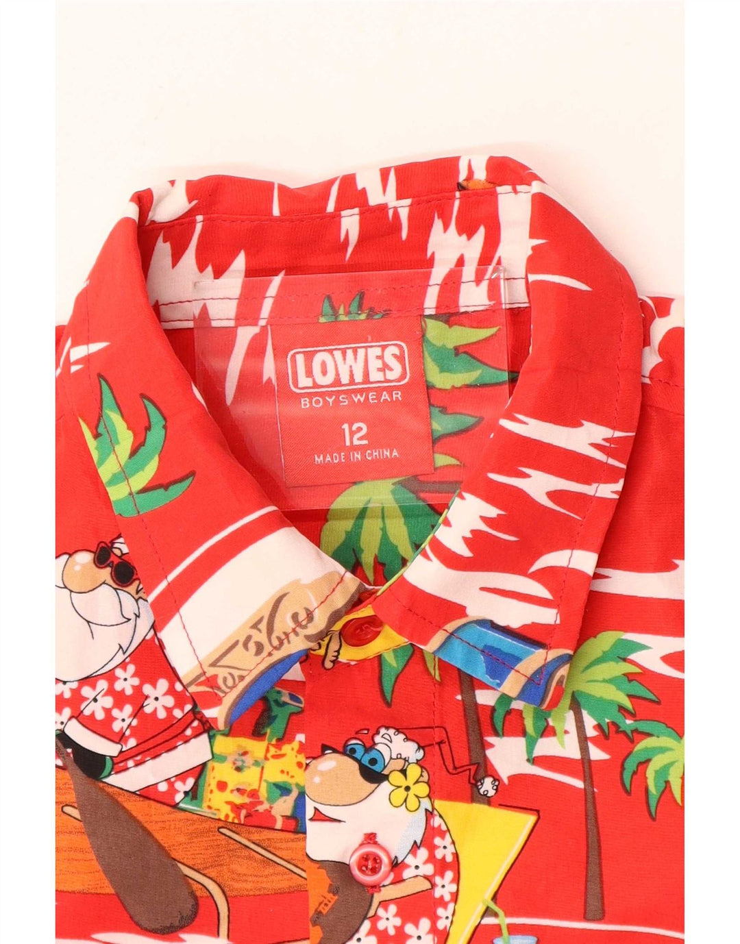 Lowes Boys Abstract Pattern Short Sleeve Shirt 11-12 Years Red Hawaiian