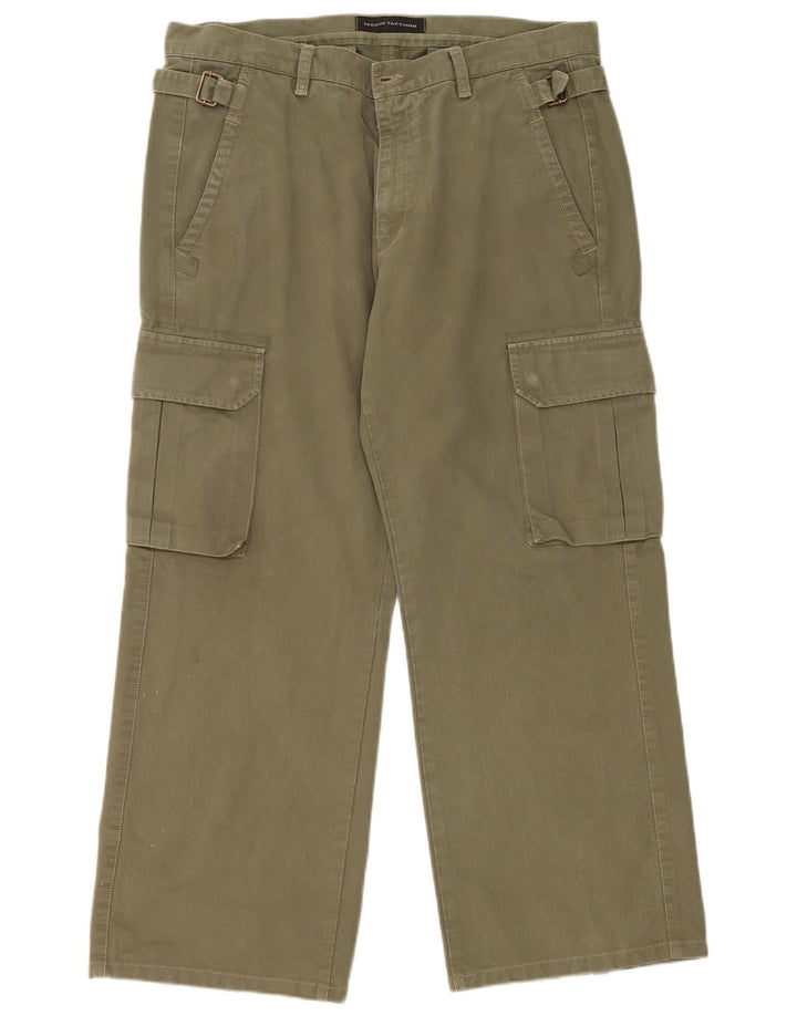Sergio Tacchini Mens Wide Leg Cargo Trousers W34 L27 Green