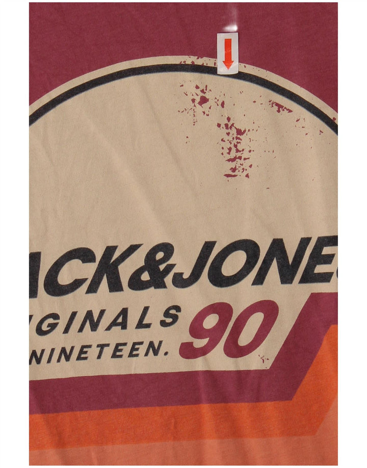 JACK & JONES Mens Graphic T-Shirt Top Medium Burgundy Cotton