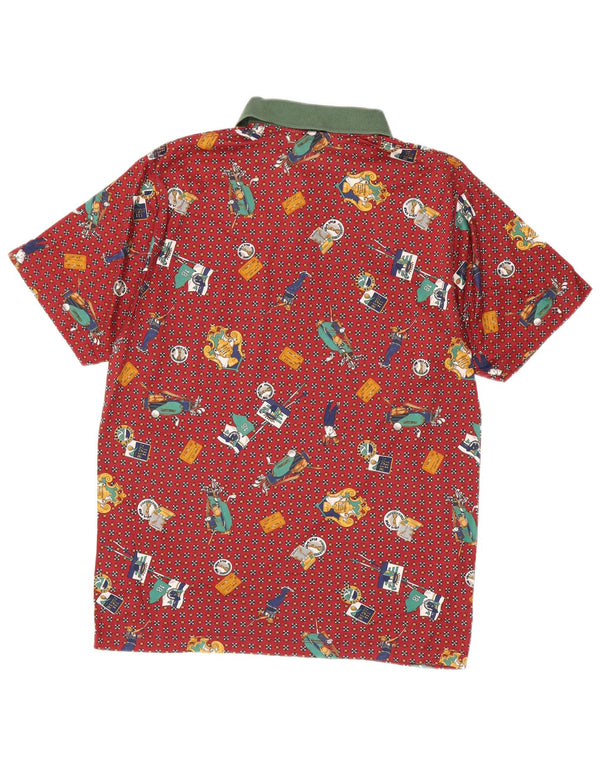 DALMINE Mens Abstract Pattern Polo Shirt IT 48 Medium Maroon Spotted