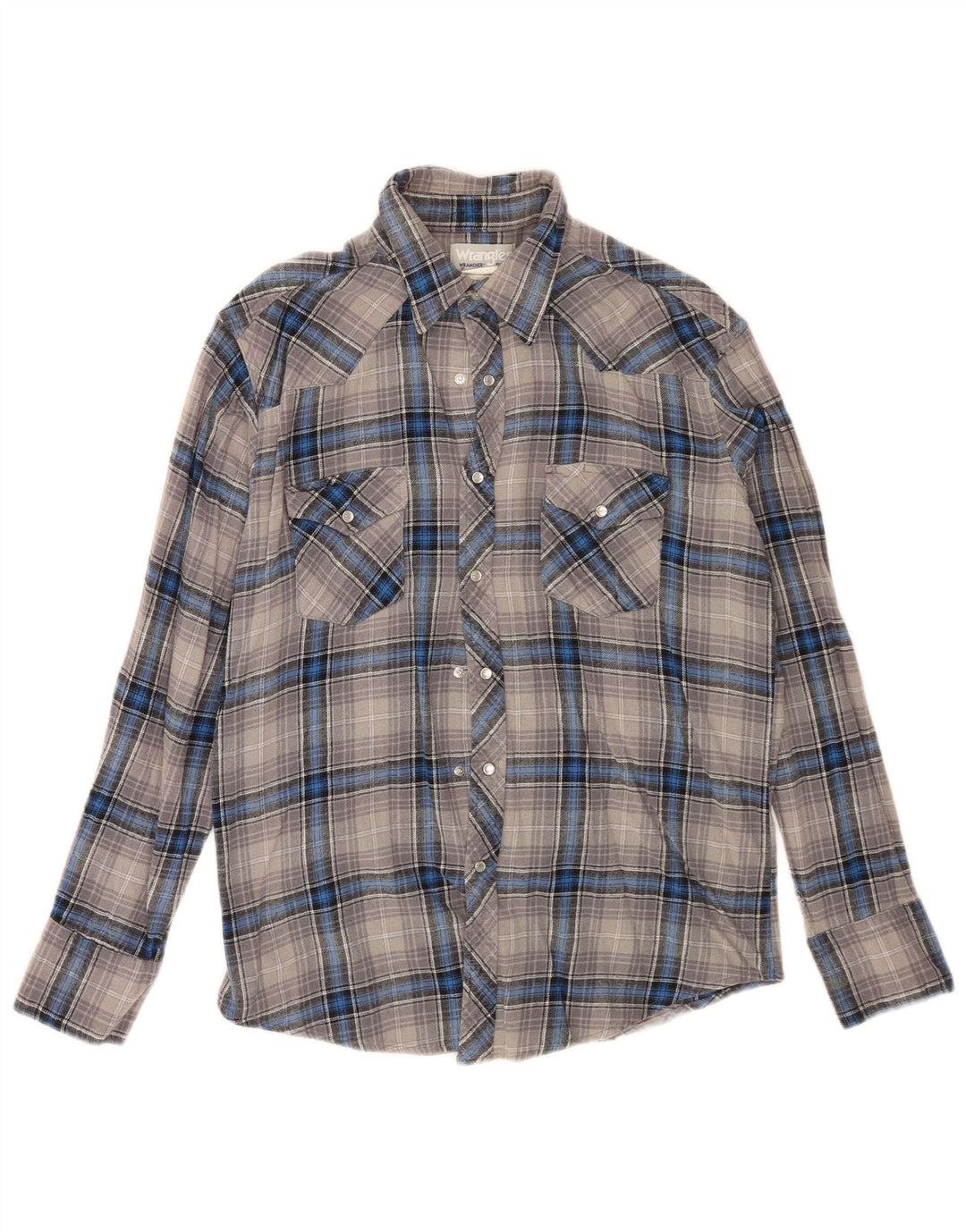 Wrangler Mens Flannel Shirt Large Grey Check Cotton