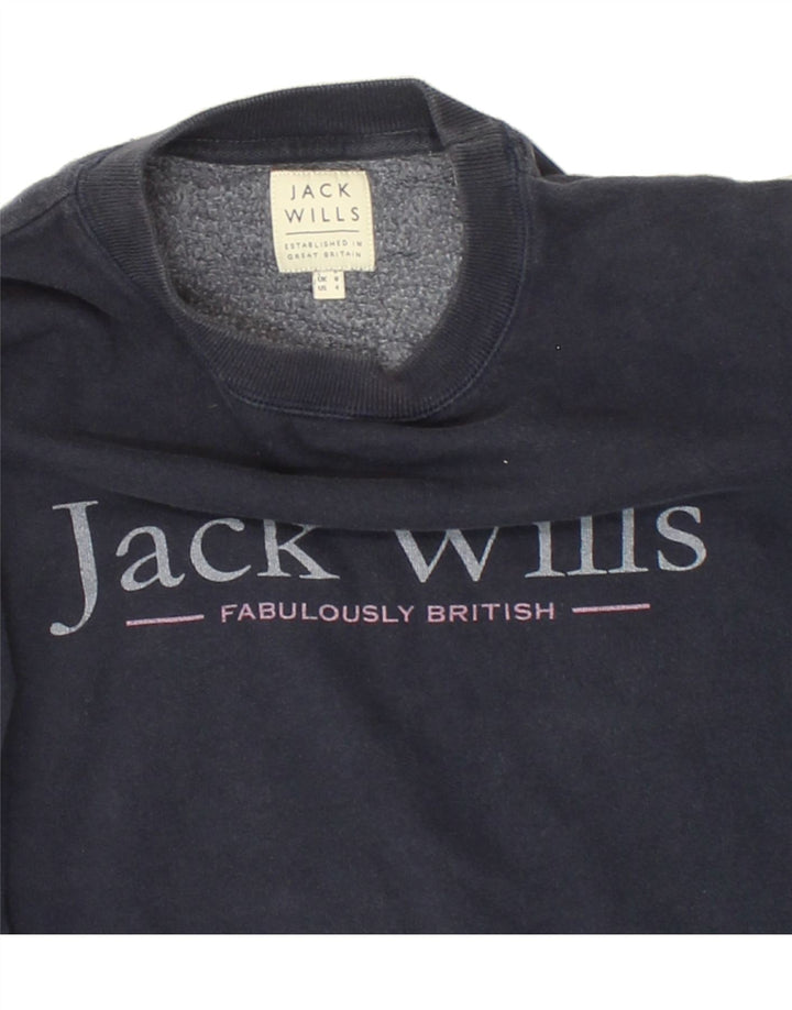JACK WILLS Womens Oversized Graphic Sweatshirt Jumper UK 8 Small  Blue Vintage Jack Wills and Second-Hand Jack Wills from Messina Hembry 
