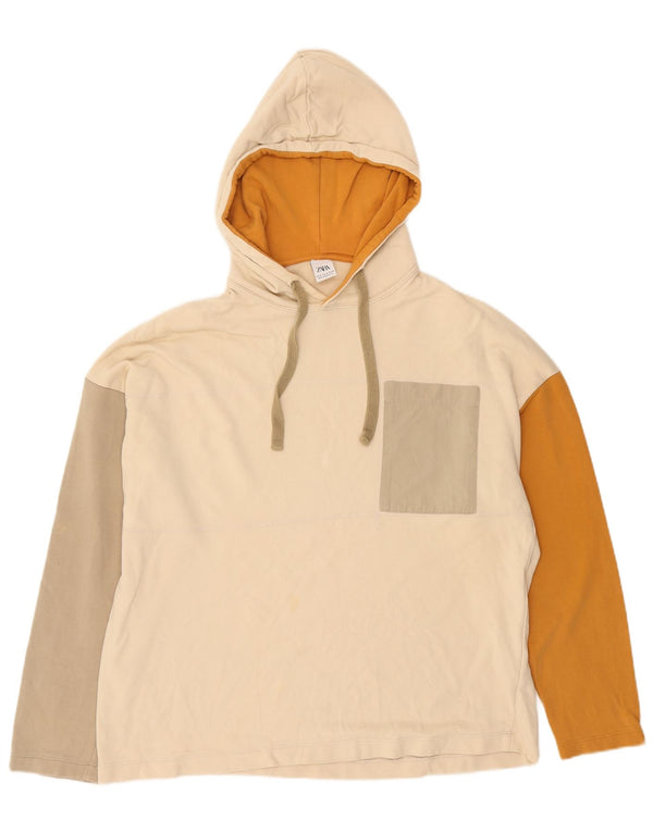 Zara Mens Hoodie Jumper XL Multicoloured Colourblock Cotton