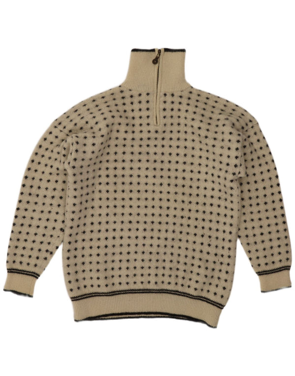 Windfjord Mens Zip Neck Jumper Sweater XL Beige Geometric New Wool