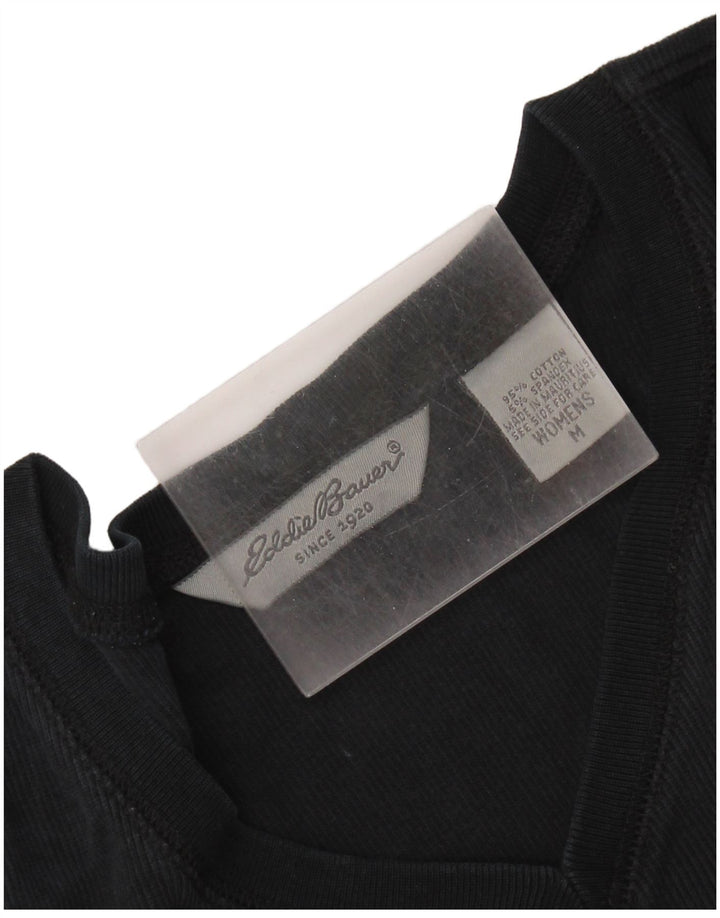 EDDIE BAUER Womens Top Long Sleeve UK 14 Medium Black Cotton