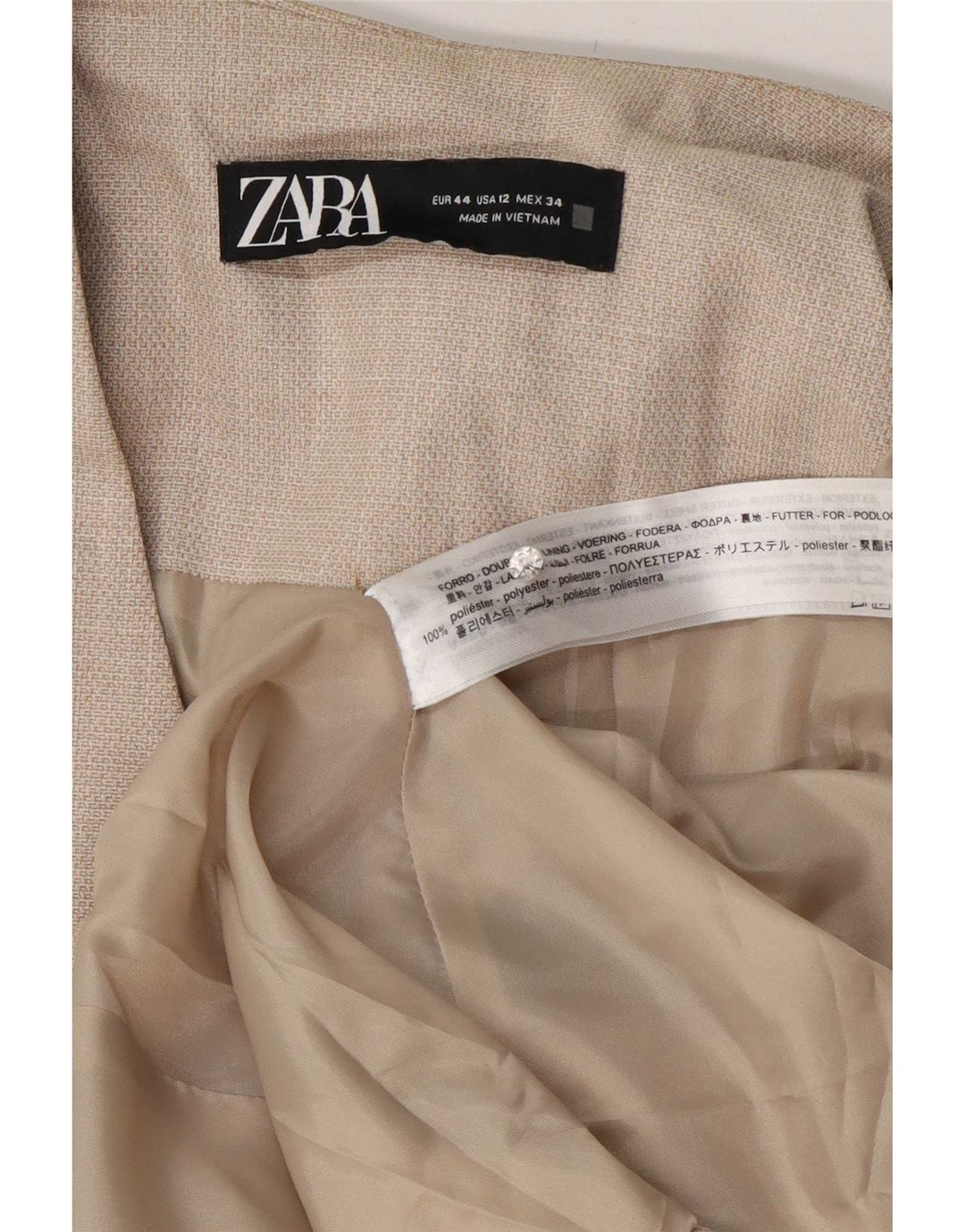 Zara Womens 1 Button Blazer Jacket EU 44 XL Beige Polyester