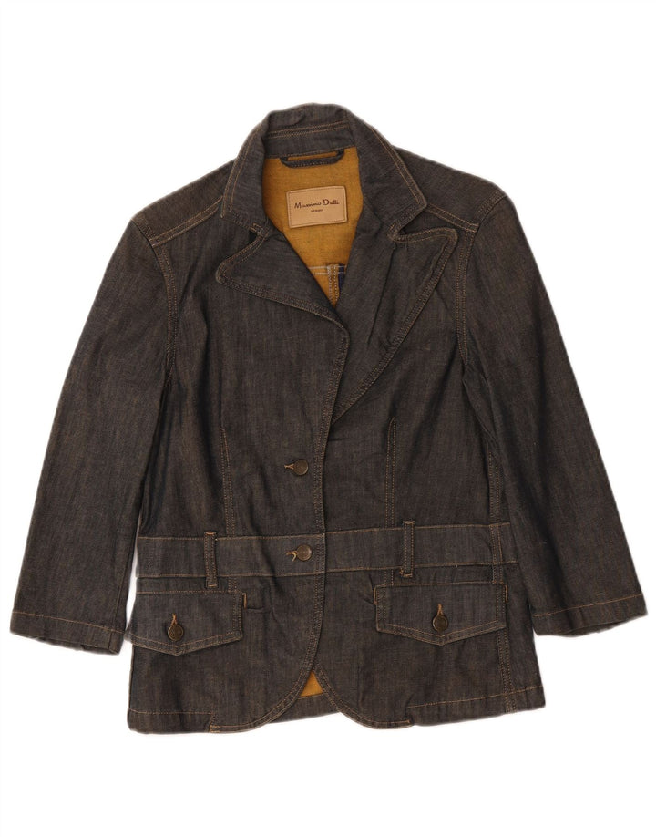 Massimo Dutti Womens Denim Short Sleeve Blazer Jacket UK 10 Small Navy Blue