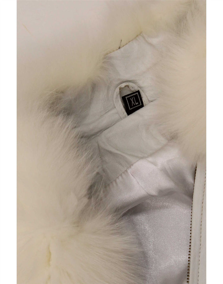 Vintage Womens Poncho Leather Coat UK 18 XL White