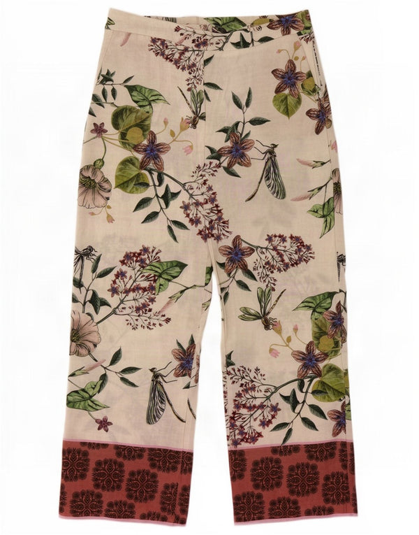 Zara Womens Loose Fit Trousers XL W32 L30 Off White Floral Polyester