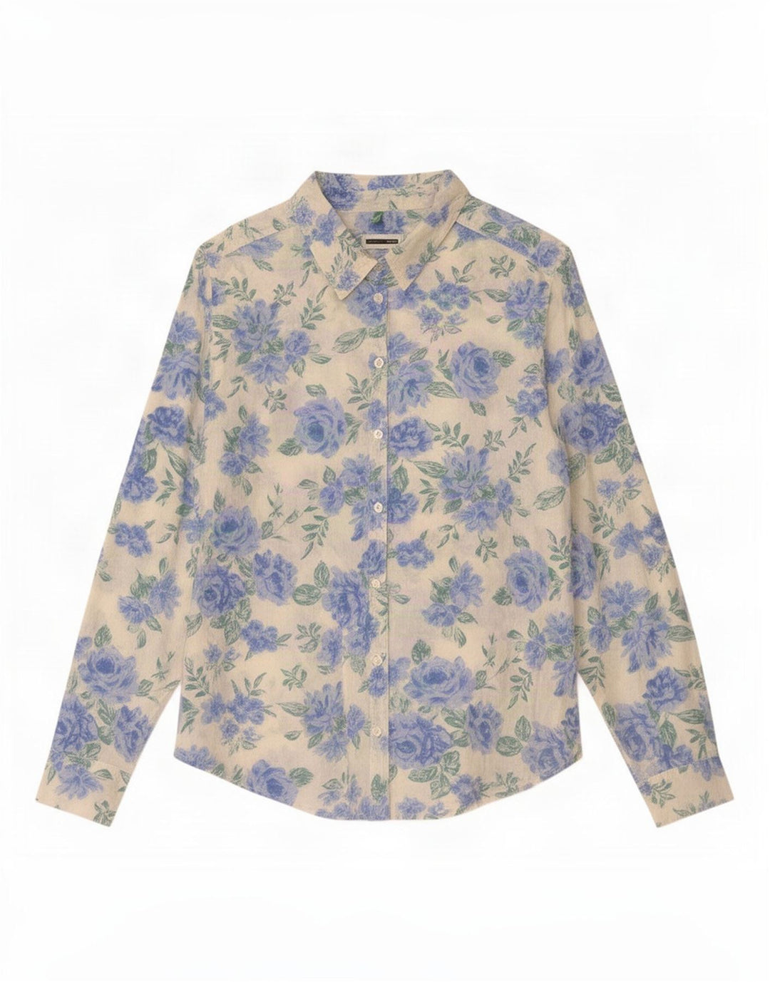 Benetton Womens Shirt UK 14 Medium White Floral