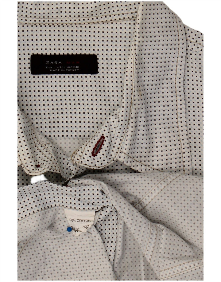 Zara Mens Shirt Large White Spotted Cotton