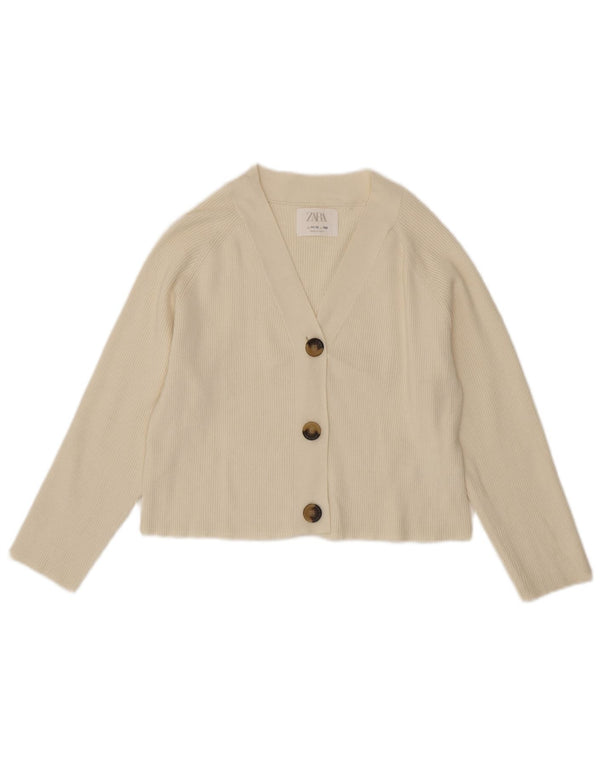 Zara Girls Crop Cardigan Sweater 11-12 Years Beige Viscose