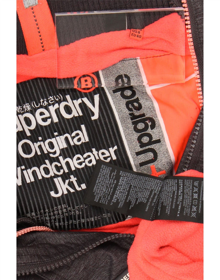 SUPERDRY Womens Windcheater Hooded Windbreaker Jacket UK 12 Medium Grey