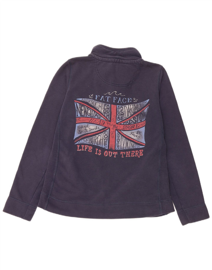 Fat Face Womens Graphic Button Neck Sweatshirt Jumper UK 14 Large Navy Blue