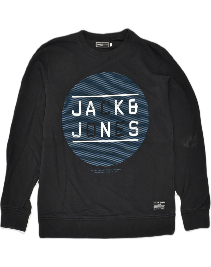 JACK & JONES Mens Graphic Sweatshirt Jumper Large Black Cotton | Vintage Jack & Jones | Thrift | Second-Hand Jack & Jones | Used Clothing | Messina Hembry 