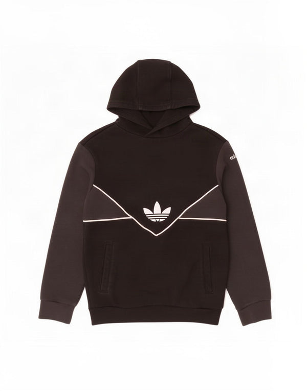 Adidas Boys Graphic Hoodie Jumper 6-7 Years Black Colourblock Cotton