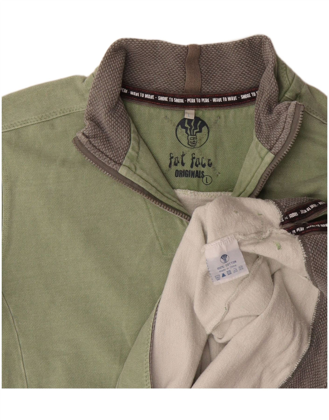 Fat Face Mens Zip Neck Sweatshirt Jumper Large Khaki Cotton