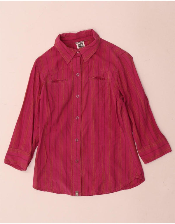 The North Face Womens 3/4 Sleeve Shirt UK 6 XS Pink Striped Cotton