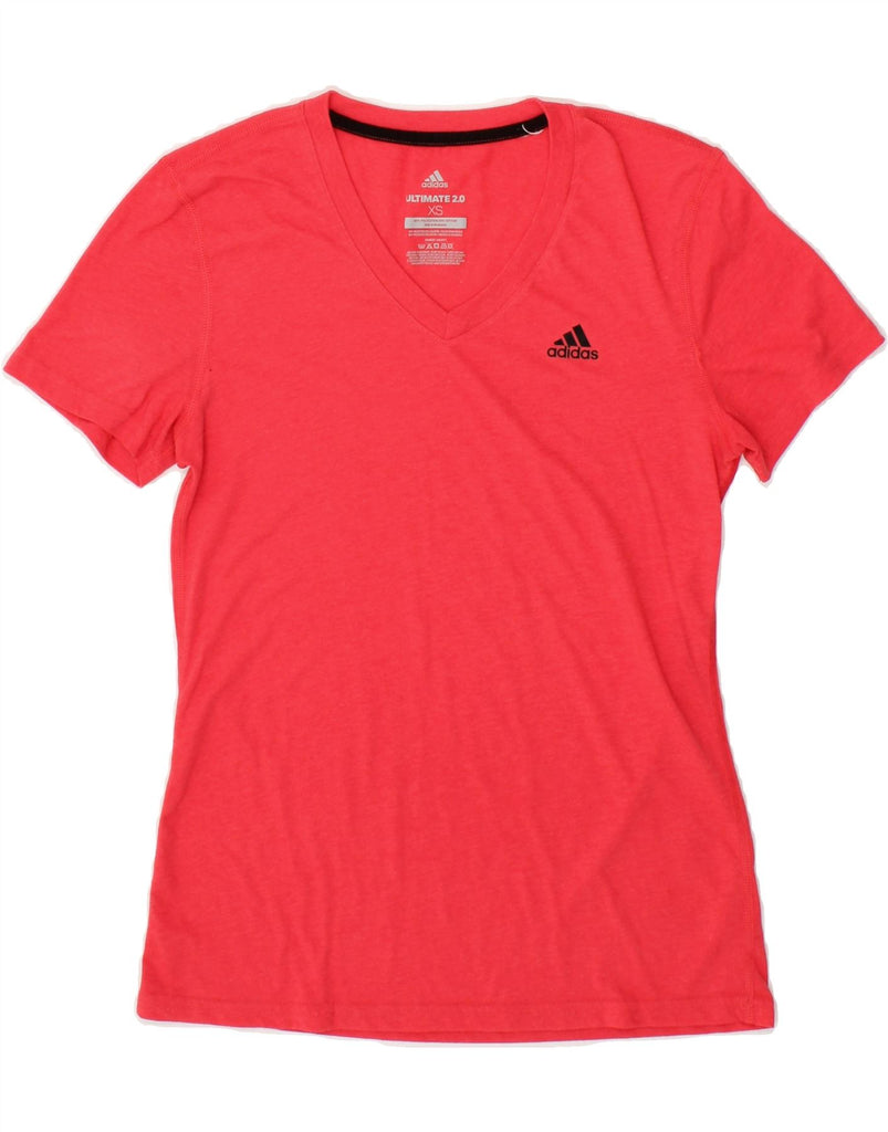 ADIDAS Womens T-Shirt Top UK 6 XS Red Polyester | Vintage Adidas | Thrift | Second-Hand Adidas | Used Clothing | Messina Hembry 