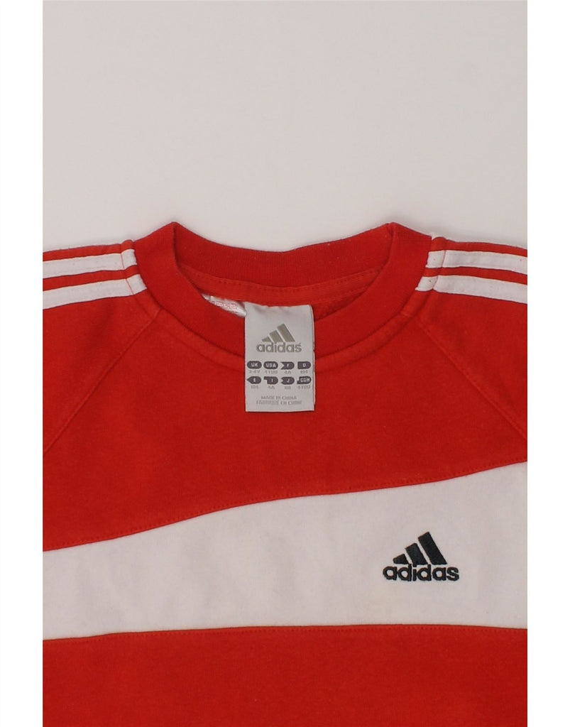 ADIDAS Boys Sweatshirt Jumper 3-4 Years Red Colourblock Cotton | Vintage Adidas | Thrift | Second-Hand Adidas | Used Clothing | Messina Hembry 