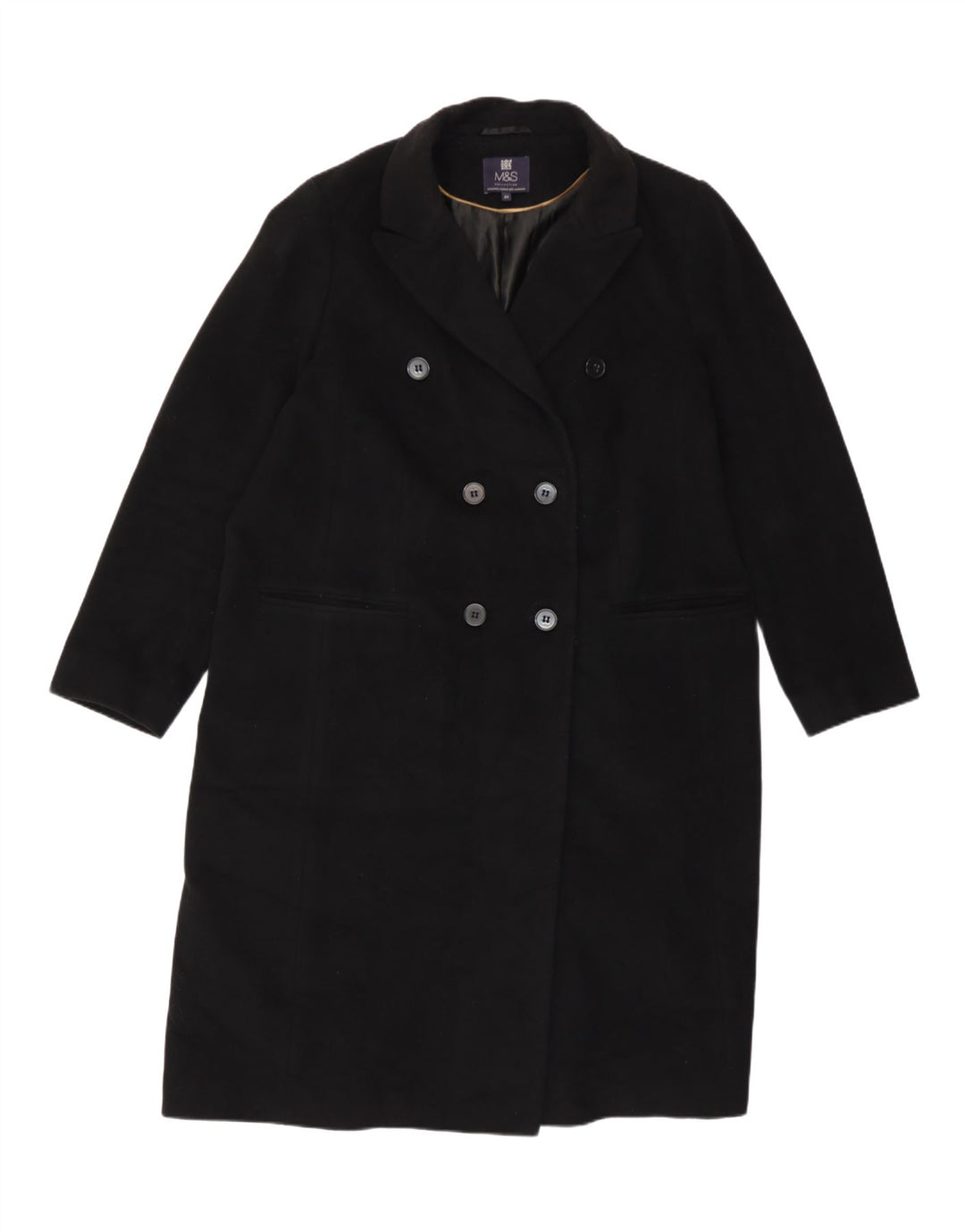 Marks & Spencer Womens Double Breasted Coat UK 20 2XL Black Wool