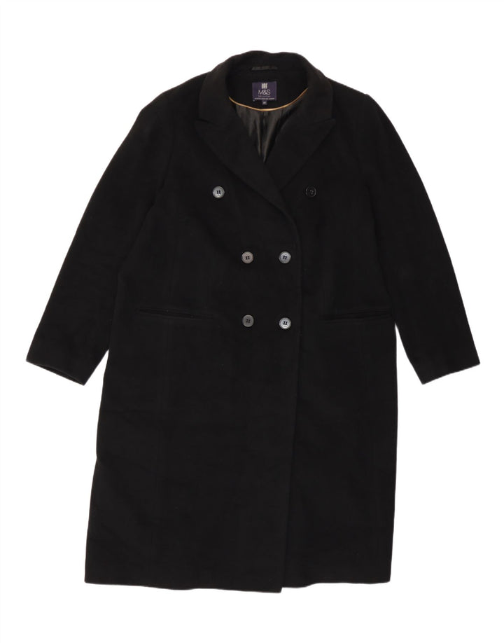 Marks & Spencer Womens Double Breasted Coat UK 20 2XL Black Wool