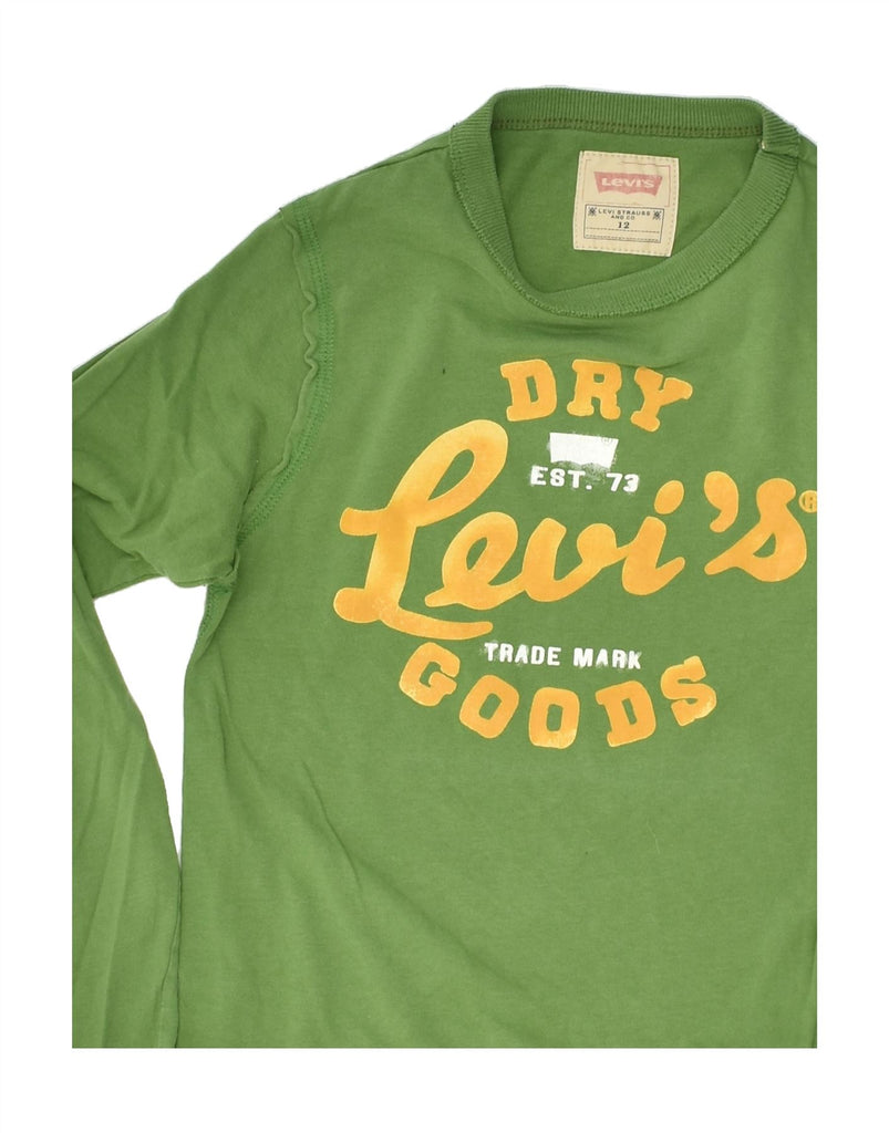 LEVI'S Girls Graphic Top Long Sleeve 11-12 Years Green Cotton | Vintage Levi's | Thrift | Second-Hand Levi's | Used Clothing | Messina Hembry 