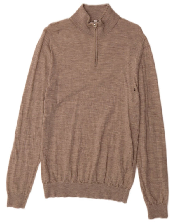 Reiss Mens Zip Neck Jumper Sweater Large Grey Flecked Wool