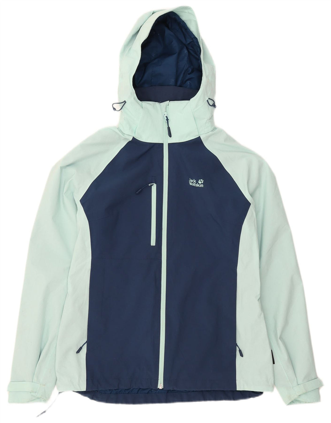 Jack Wolfskin Womens Hooded Rain Jacket UK 10/12 Medium Blue Colourblock