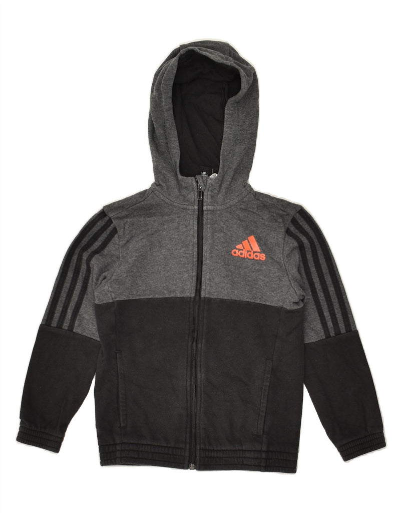 ADIDAS Boys Zip Hoodie Sweater 7-8 Years Black Colourblock Cotton | Vintage Adidas | Thrift | Second-Hand Adidas | Used Clothing | Messina Hembry 