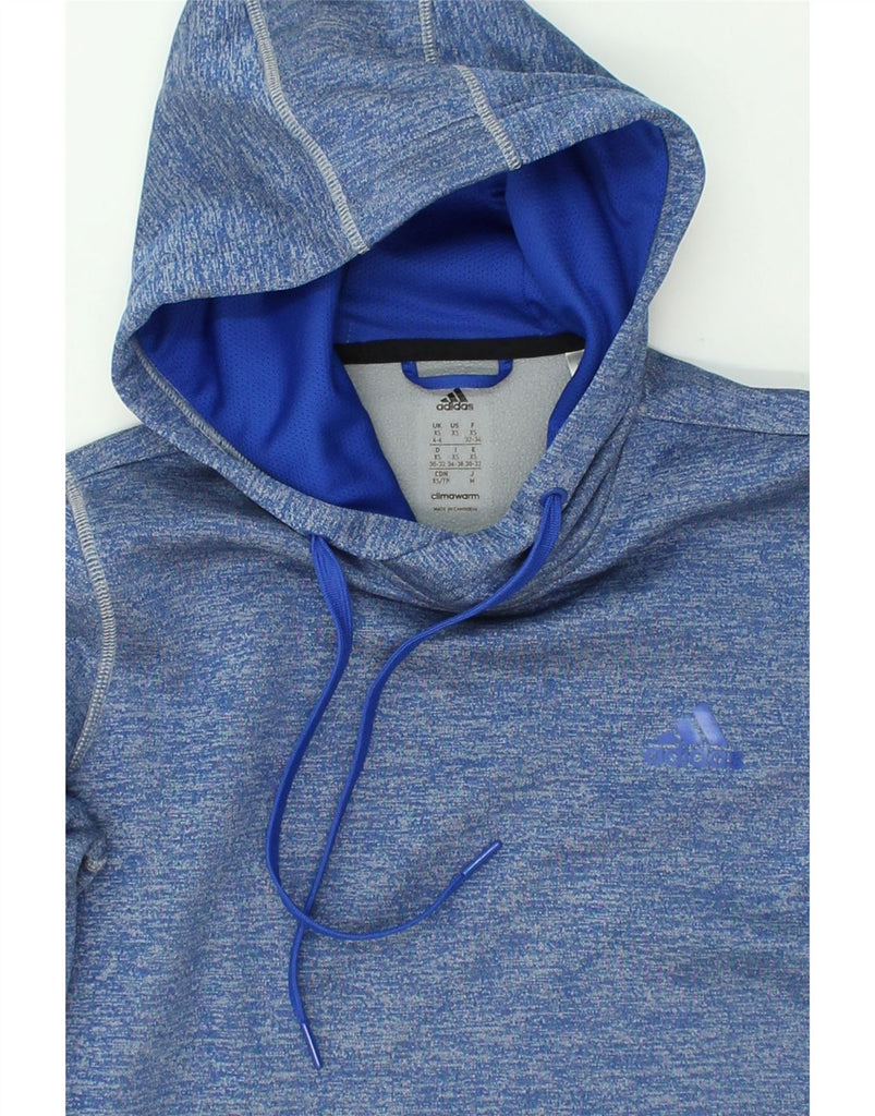 ADIDAS Womens Climawarm Hoodie Jumper UK 4/6 XS Blue Flecked Polyester | Vintage Adidas | Thrift | Second-Hand Adidas | Used Clothing | Messina Hembry 