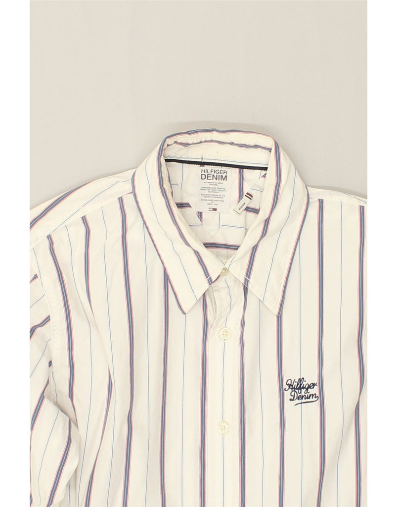 TOMMY HILFIGER Mens Shirt Medium White Striped Cotton | Vintage Tommy Hilfiger | Thrift | Second-Hand Tommy Hilfiger | Used Clothing | Messina Hembry 