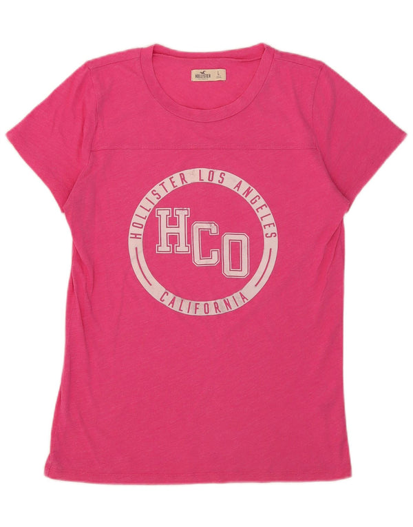 Hollister Womens Graphic T-Shirt Top UK 14 Large Pink Cotton