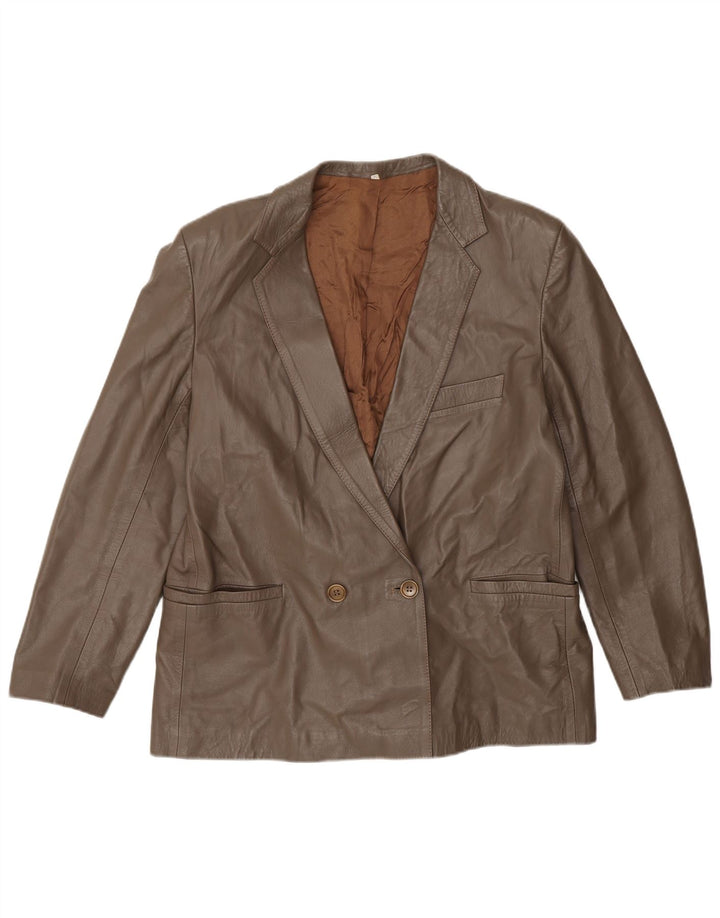 Vintage Womens Double Breasted Leather Blazer Jacket IT 50 XL Brown