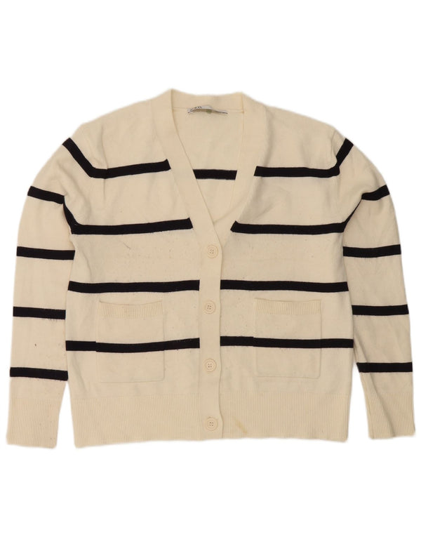 Zara Womens Oversized Cardigan Sweater UK 6 XS Off White Striped Viscose