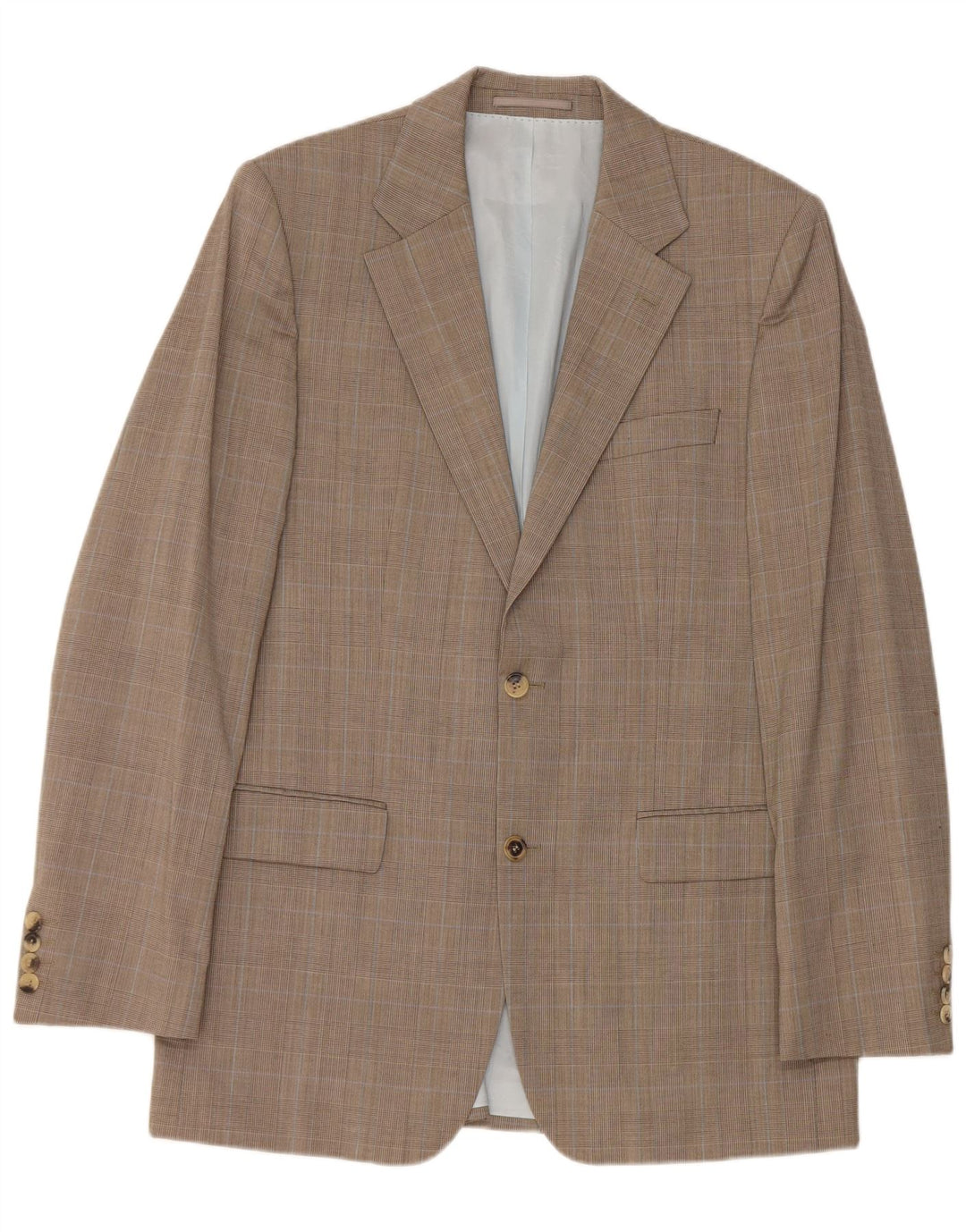 Hugo Boss Mens 2 Button Blazer Jacket EU 48 Medium Brown Plaid Virgin Wool