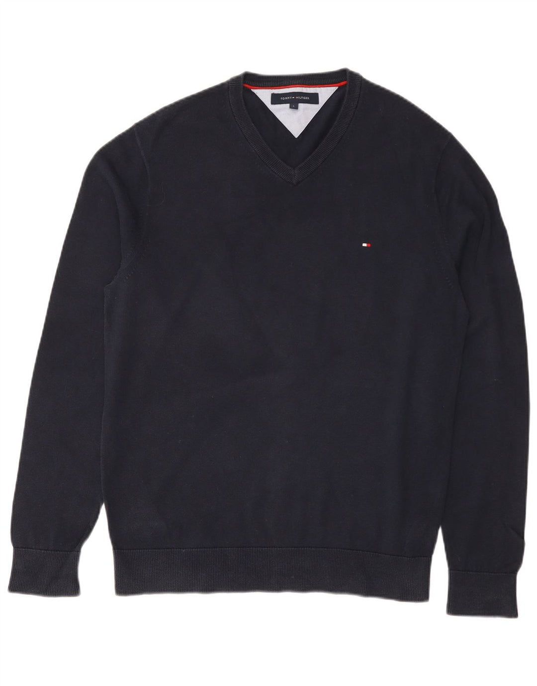 Tommy Hilfiger Mens Regular Fit V-Neck Jumper Sweater Large Navy Blue