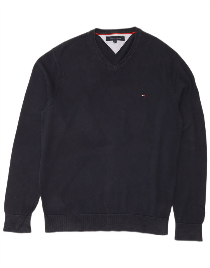 Tommy Hilfiger Mens Regular Fit V-Neck Jumper Sweater Large Navy Blue