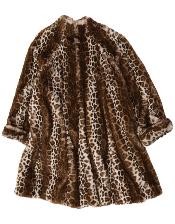 Vintage Womens Faux Fur Overcoat UK 18 XL Brown Animal Print Leopard