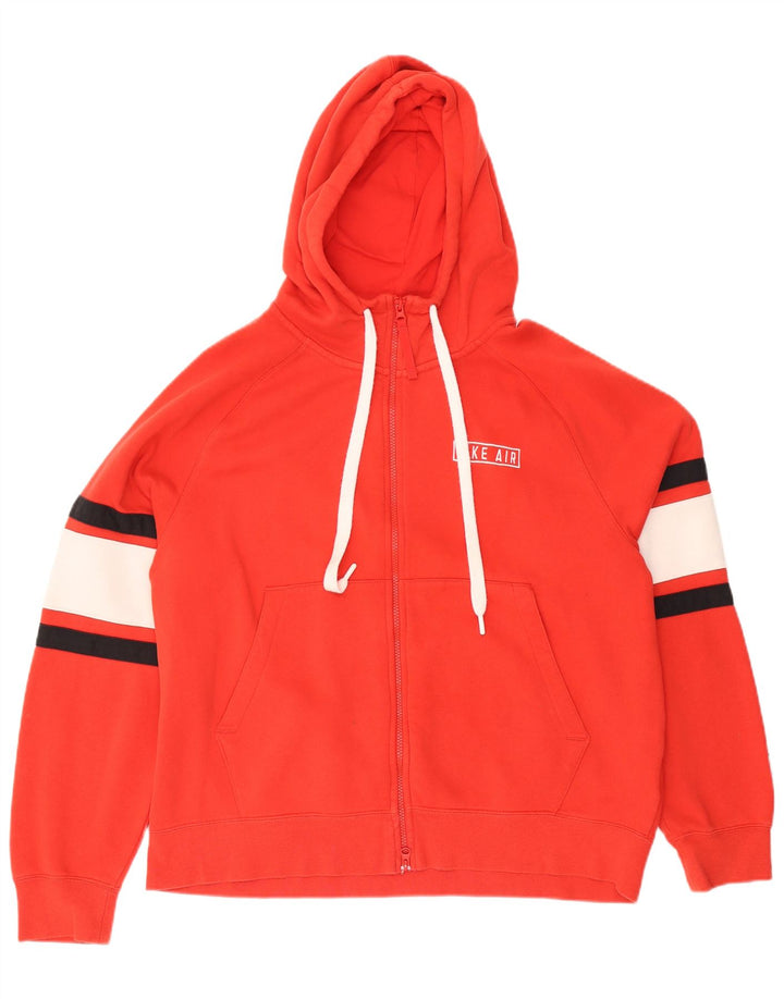 NIKE Mens Zip Hoodie Sweater Large Red Colourblock Cotton