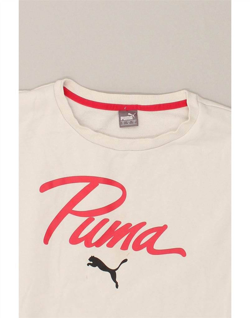 PUMA Womens Oversized Crop Sweatshirt Jumper UK 14 Medium White | Vintage Puma | Thrift | Second-Hand Puma | Used Clothing | Messina Hembry 