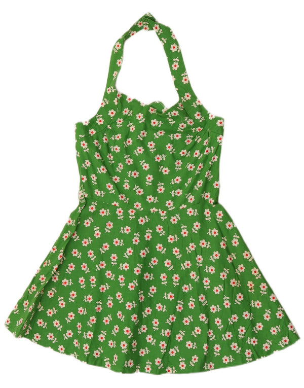 Vintage Womens Halter Top UK 8 Small Green Floral Cotton