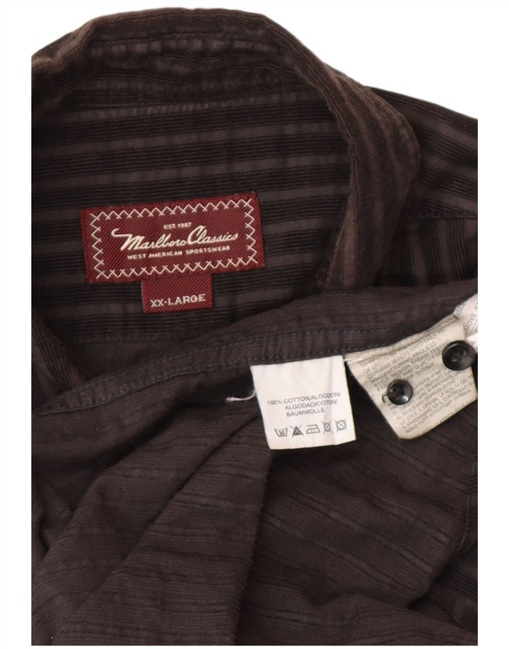 Marlboro Classics Mens Shirt 2XL Brown Striped Cotton