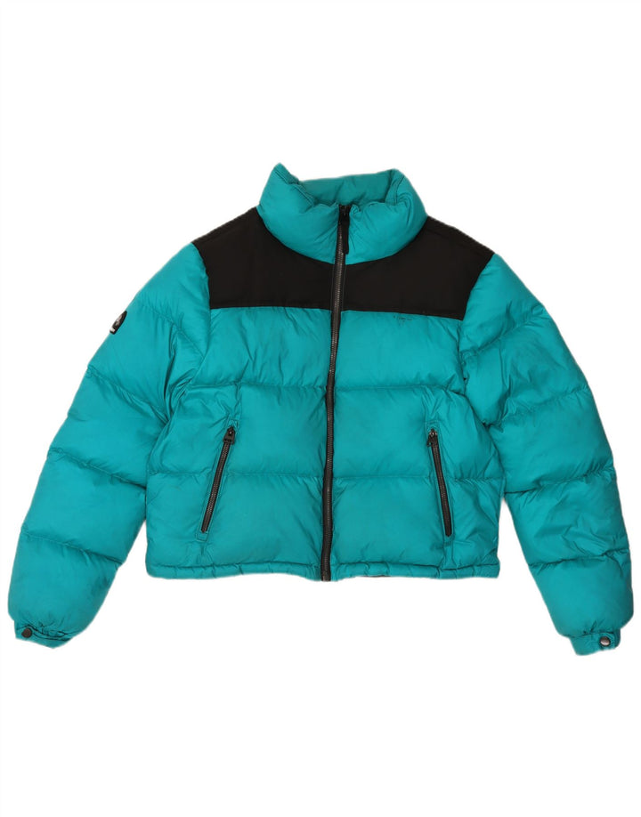 Superdry Womens Padded Jacket UK 12 Medium Turquoise Colourblock Polyester