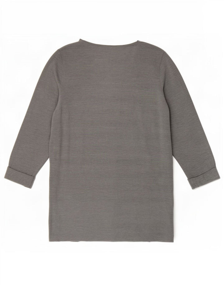 Marks & Spencer Womens Top 3/4 Sleeve UK 14 Medium Grey Striped Polyester
